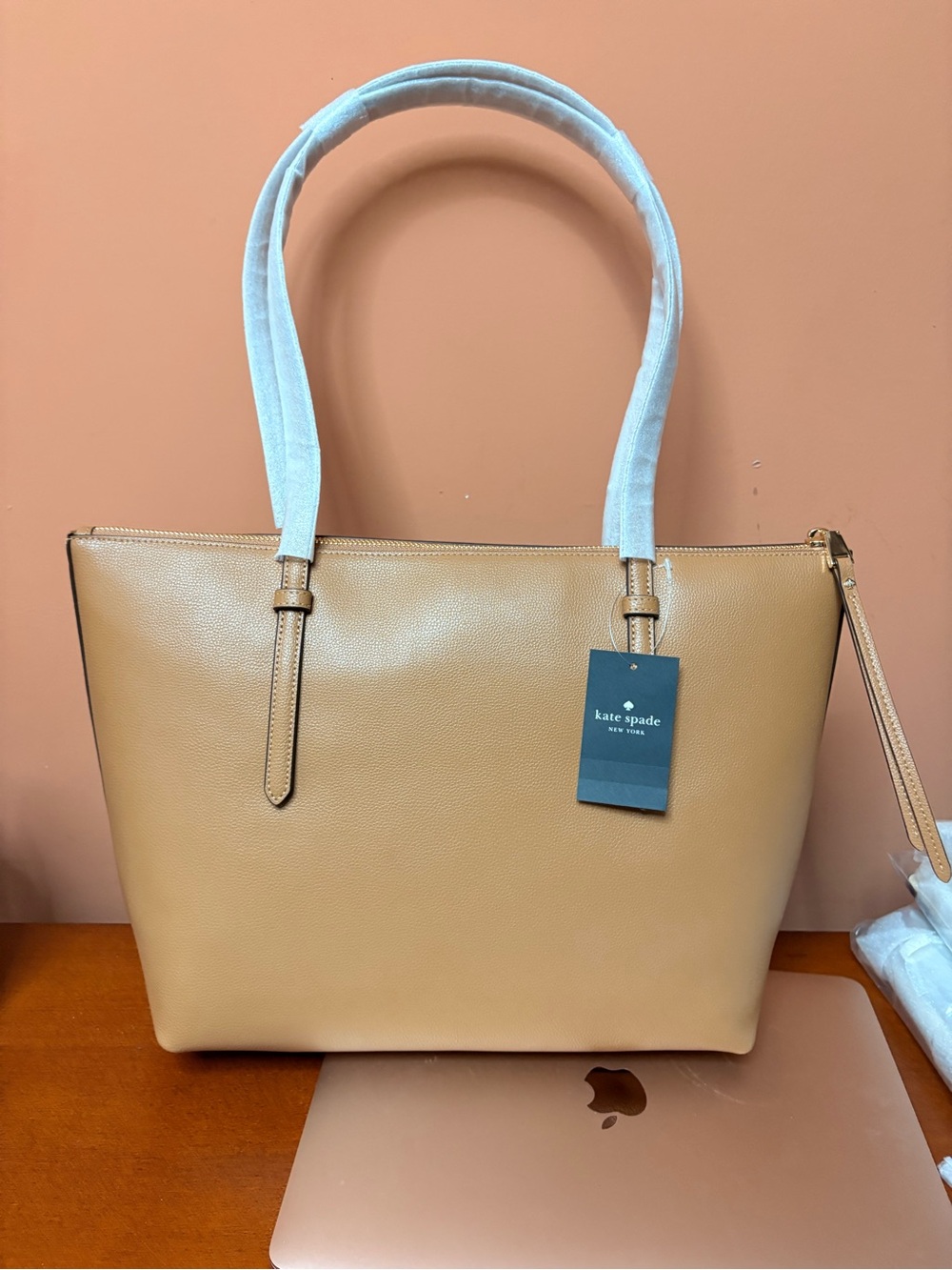 kate spade Tan Pebbled Leather Tote with Shoulder Straps